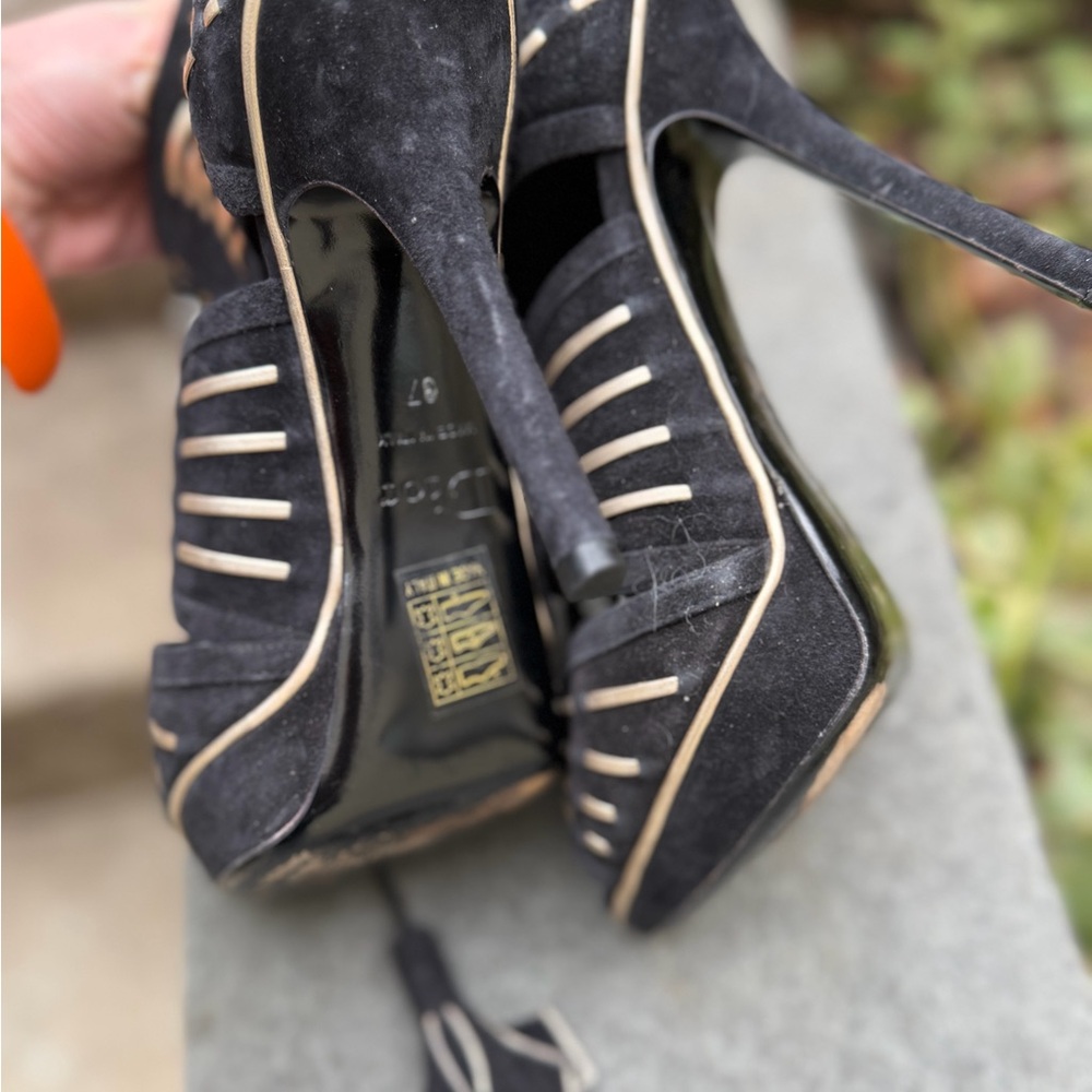 Stunning authentic suede black strappy Christian Dior stiletto shoes EUC - Picture 7 of 10